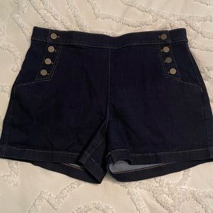 Loft Admiral Button 4" Denim Sailor Shorts Dark Wash